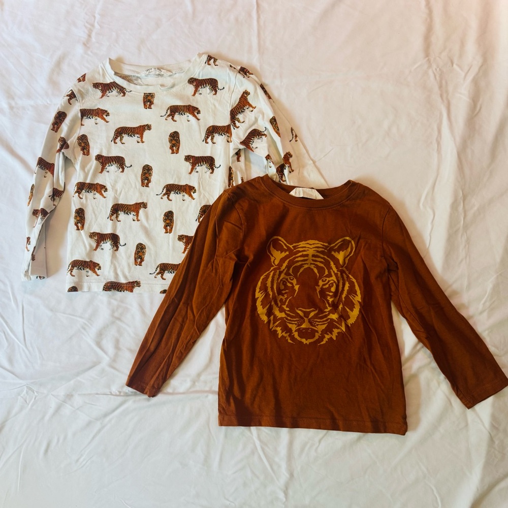 H&M Kids Tiger Graphic Pair of Long Sleeve Tees - White & Brown